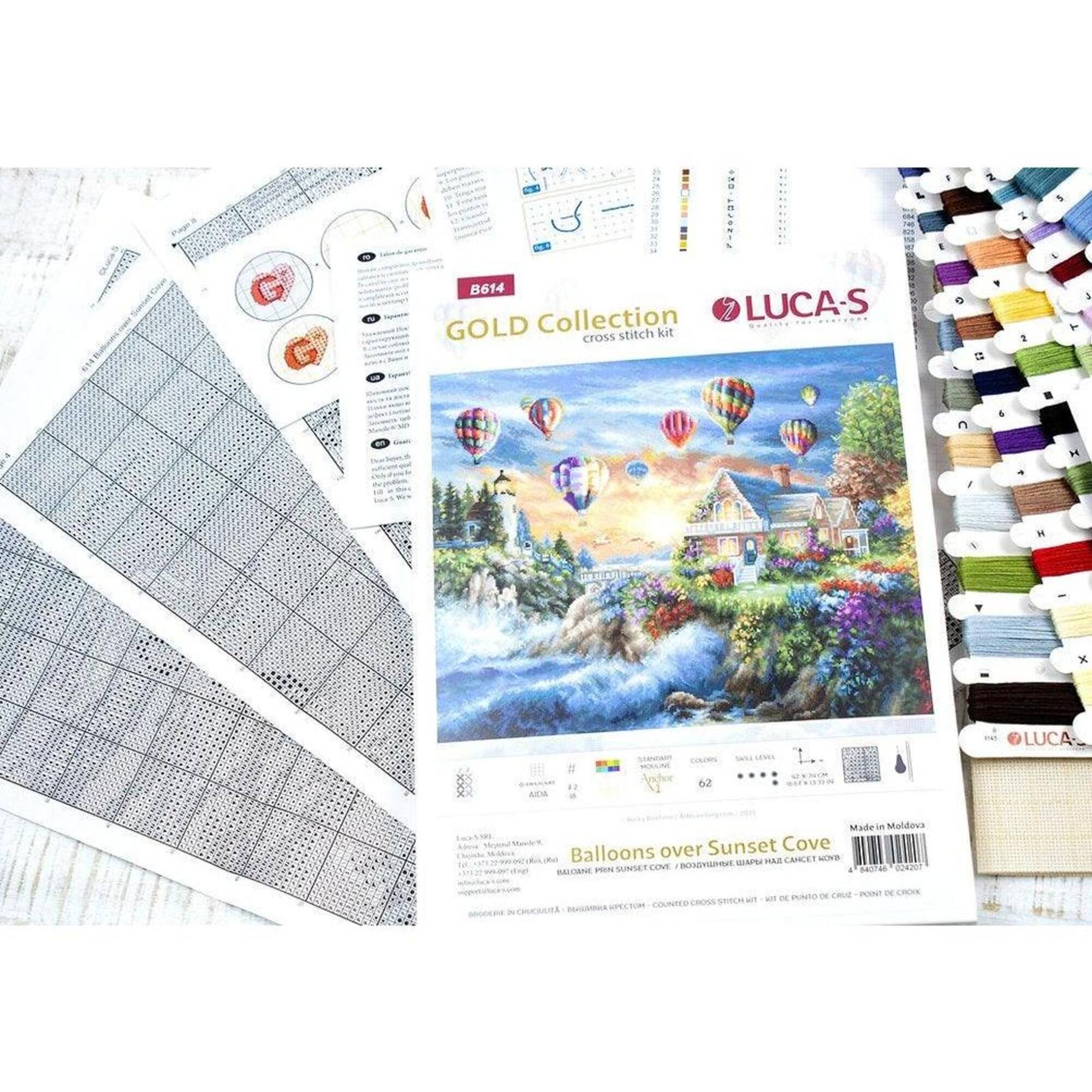 Luca-s Balloons Over Sunset Cove Counted Cross Stitch Kit